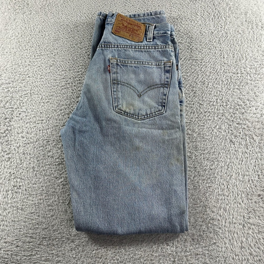 Vintage Levi's 505 Mens 31x32 (28x30) Regular Fit Straight Leg Blue Stained
